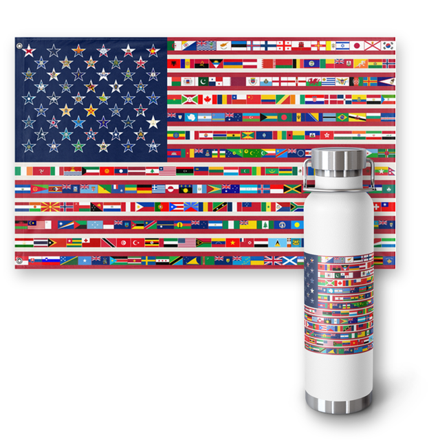 We Are America Keepsake Set: Flag 3x5 + Water Bottle 22 oz